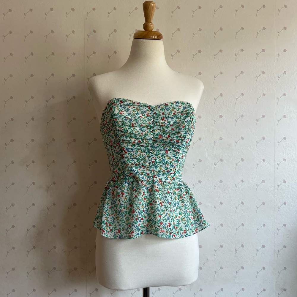 vintage NWT green/white floral printed strapless bustier